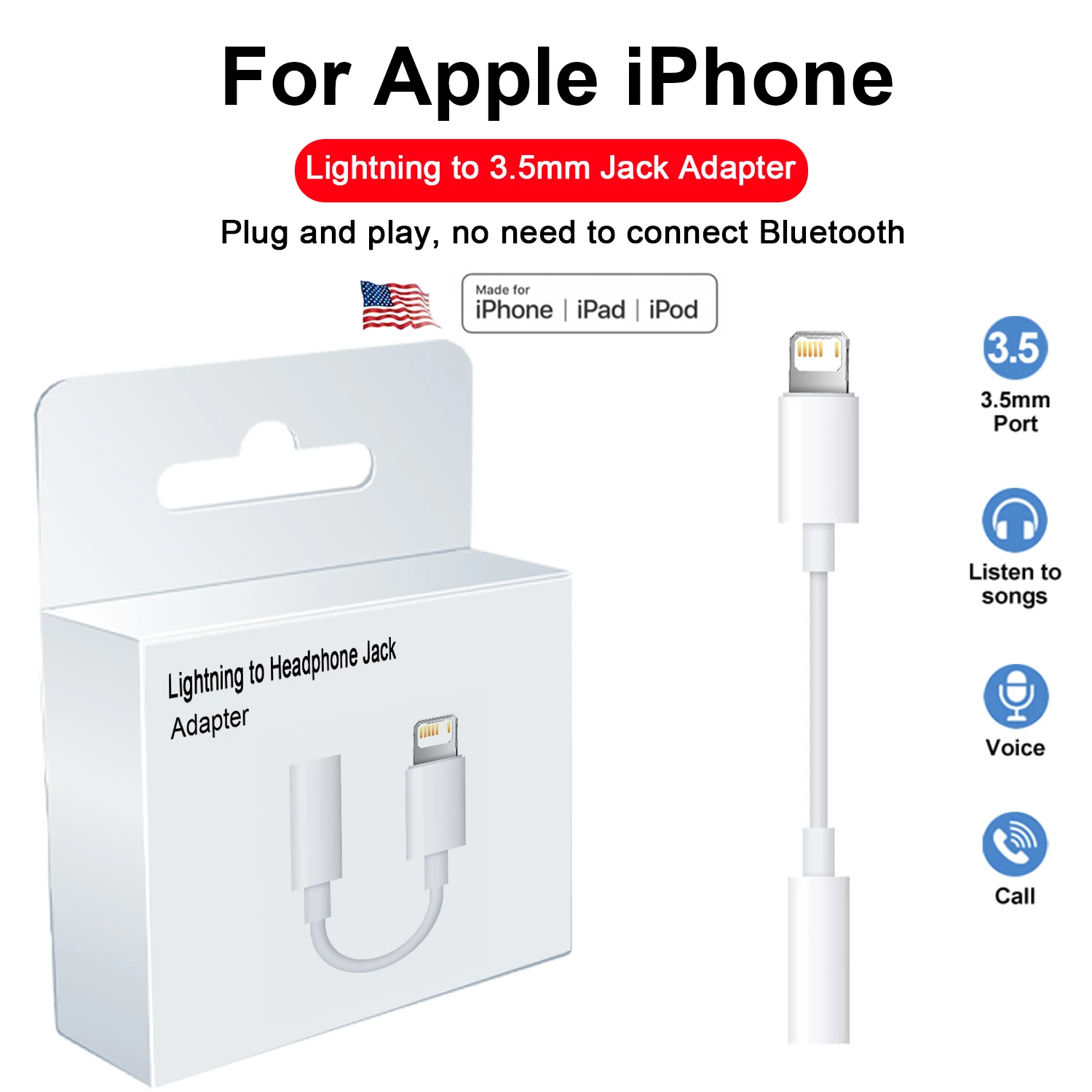  Apple Lightning 3.5mm    For iPhone 14 13 12 11 Pro Max Aux ̺  й ȯ
